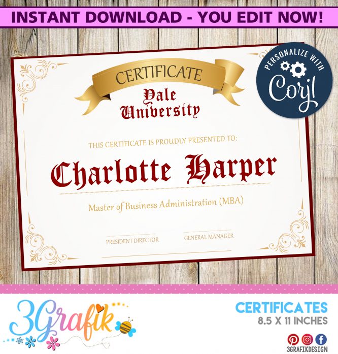 EDITABLE University Diploma Certificate