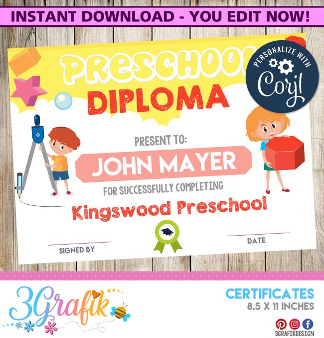 Preschool – Diploma – Printable - 3Grafik