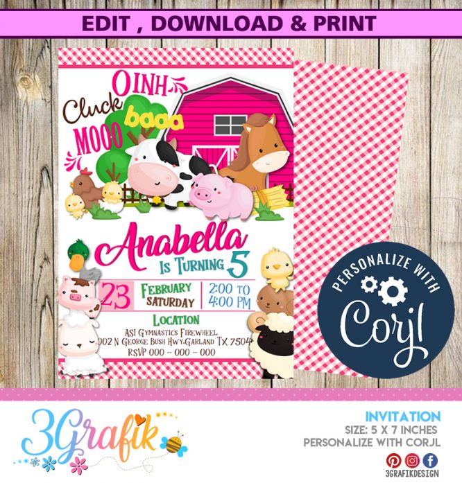 Farm Birthday Invitation | Farm invitations | Farm Animals invitations