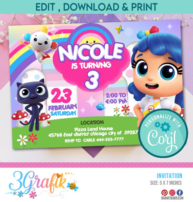 True and Rainbow Kingdom Invitation Printable