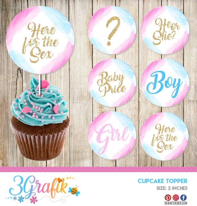 Gender Reveal – Cupcake Toppers – Printable