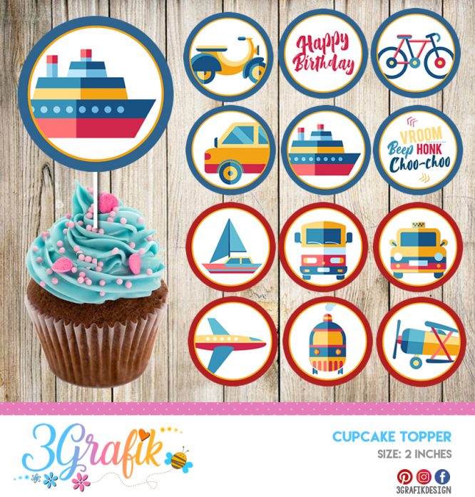 Transportation - Cupcake Topper - Printable