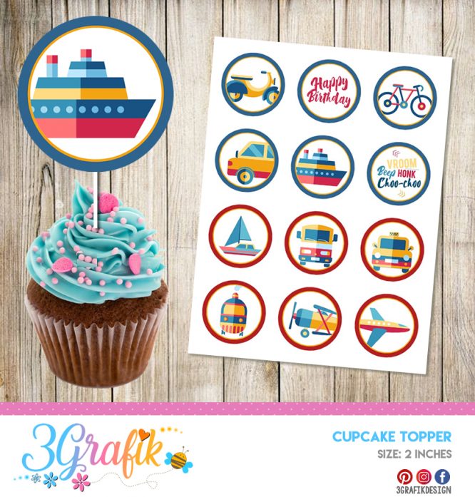 Transportation - Cupcake Topper - Printable - Image 2