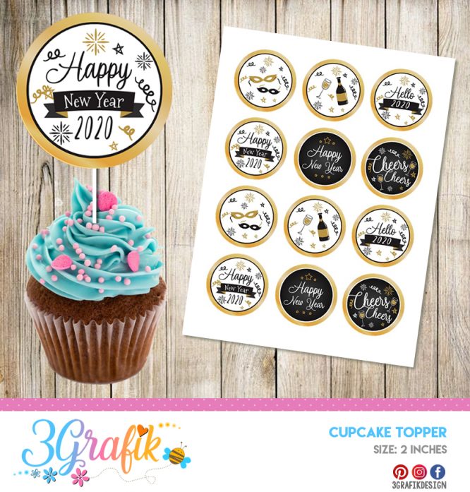 New Year - Cupcake Topper - Printable - Image 2