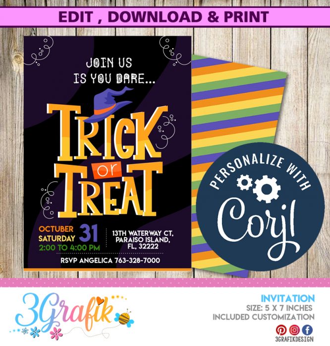 Trick or Treat Halloween invitation