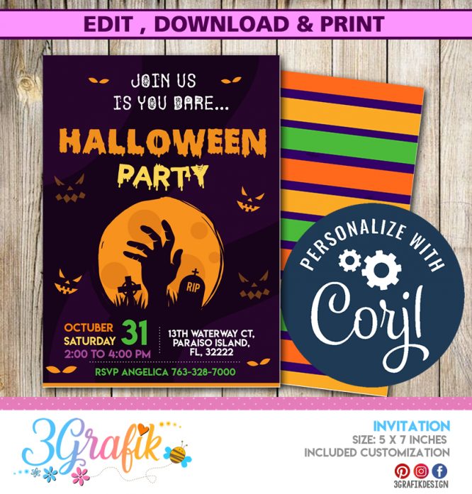 Cemetery Halloween Invitation – 3Grafik | Printable products for yours ...