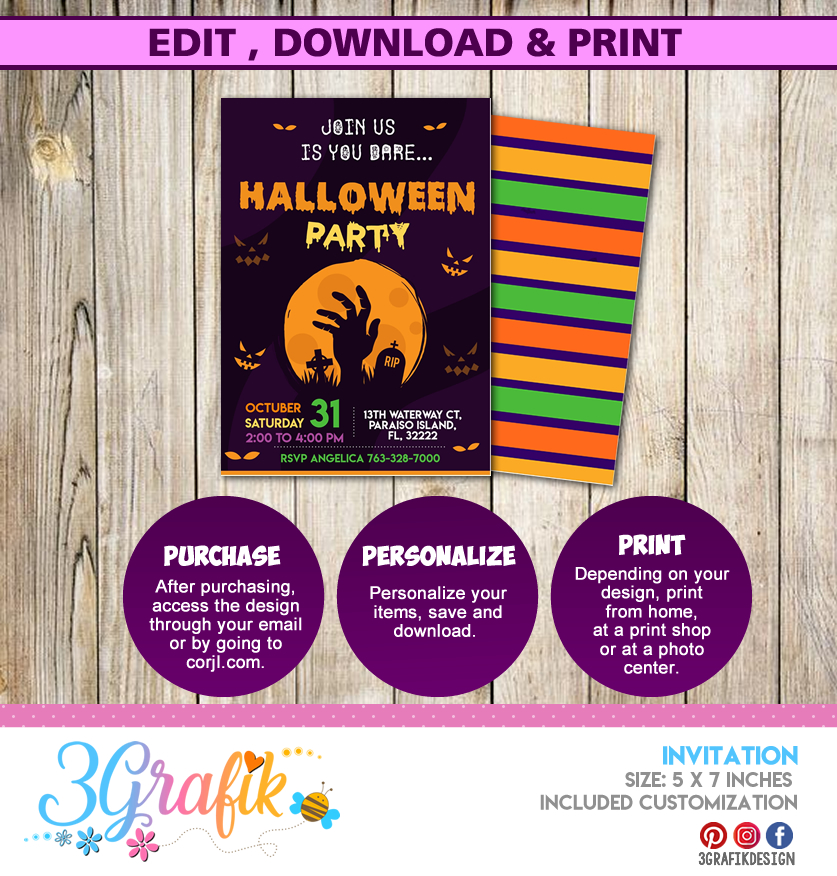 Cemetery Halloween Invitation – 3Grafik | Printable products for yours ...