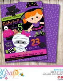 Witch and Mummy Halloween invitation