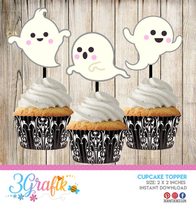 Free Spooky Ghost Halloween Cupcake Topper