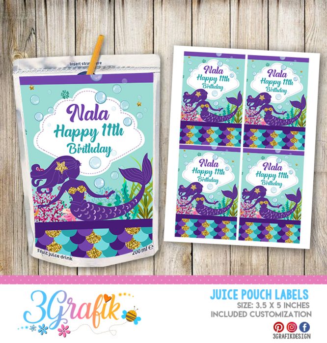 Mermaid – Juice Pouch Labels – Printable