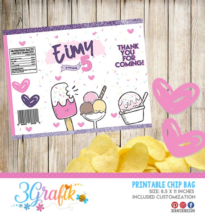 Ice Cream-Chip Bag-Editable-Party