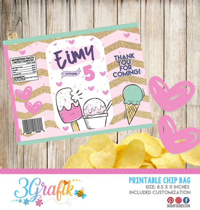 Ice Cream-Chip Bag-Editable-Party