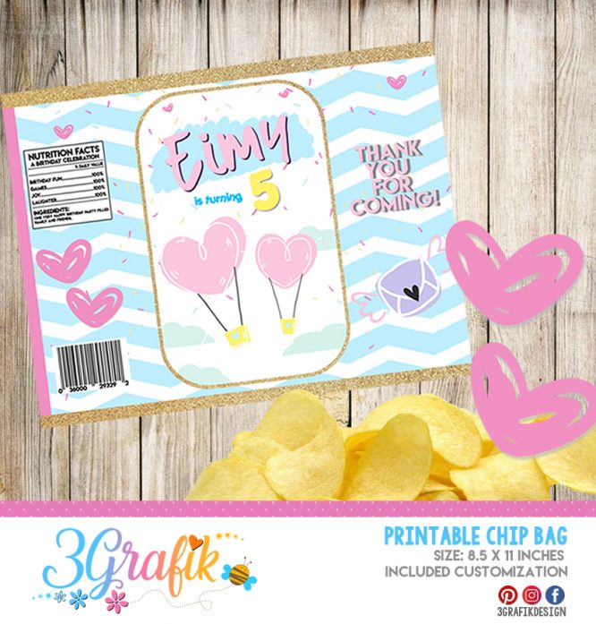 Hot air balloon-Chip Bag-Editable-Party