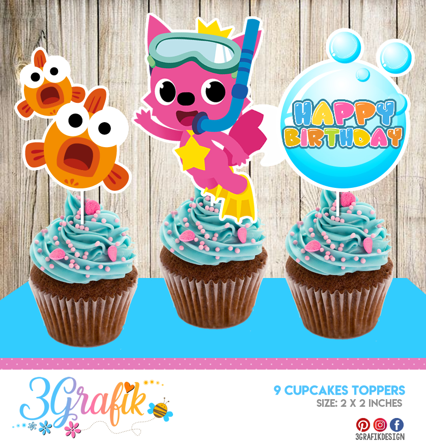 ▷ Baby Shark Cupcake Topper: party supplies