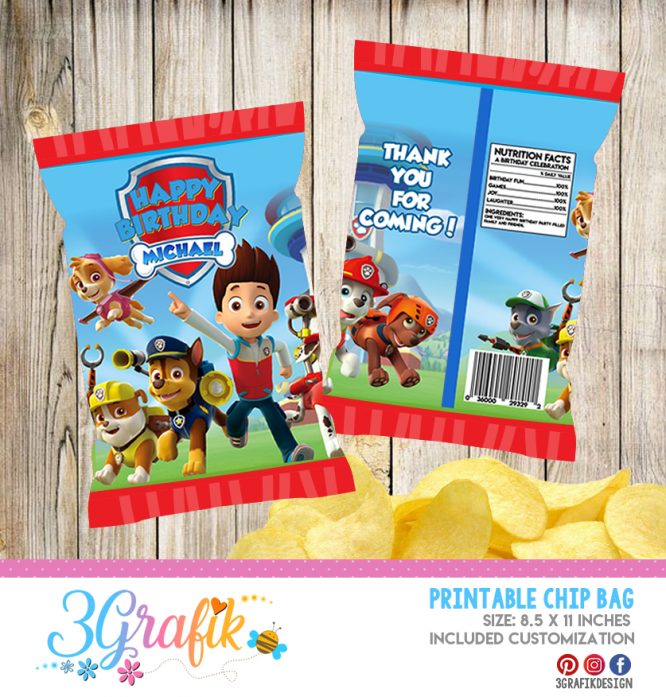 Paw Patrol Chip Bags – 3Grafik | Printable products for yours Party
