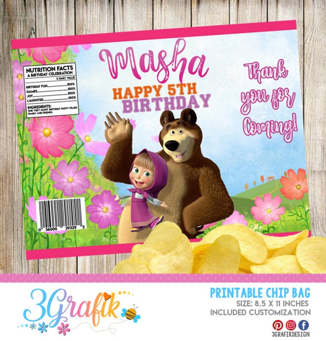 Masha y el oso Chip Bags printable: party supplies | 3grafik.com