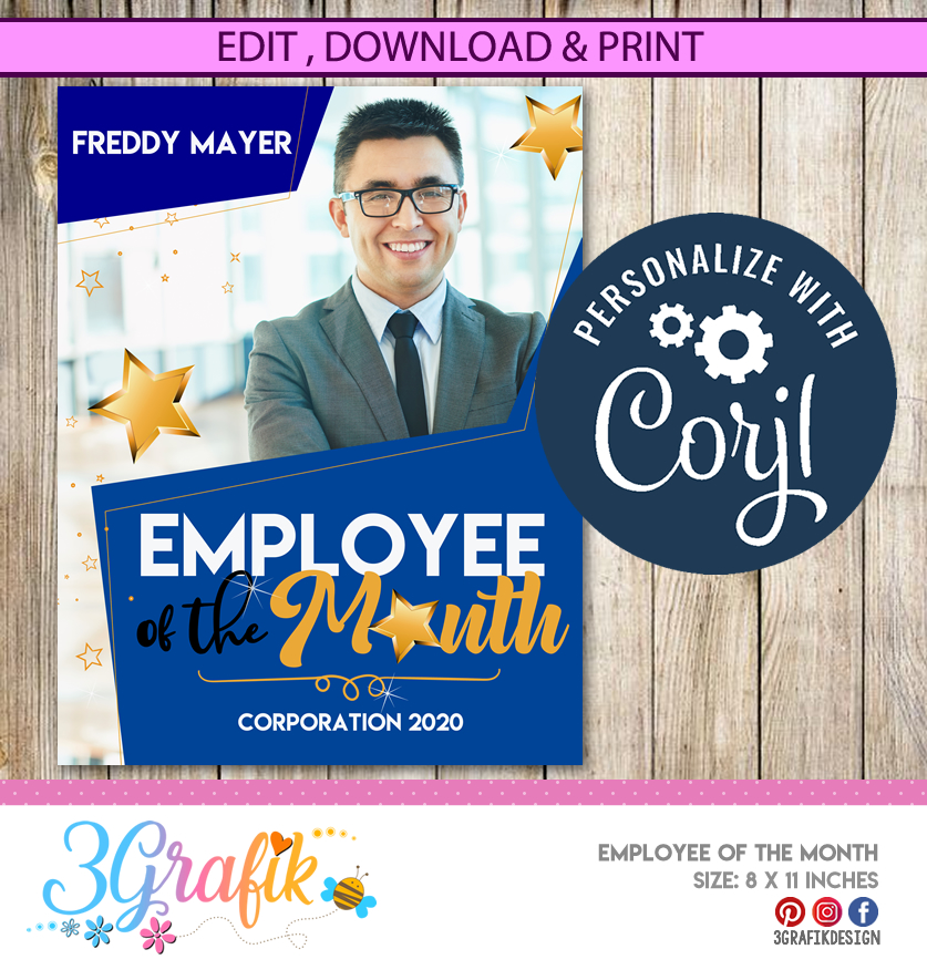 ≫ EDITABLE Employee of the Month Printable party supplies