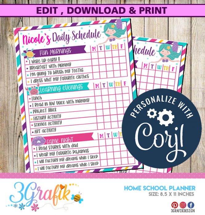 Home School Planner / Daily Schedule / Homework Organizer