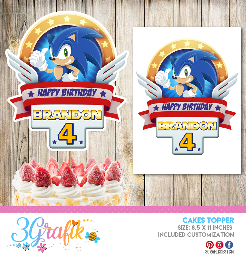 Sonic Inspired Cake Topper Sonic Birthday Party Sonic Theme 