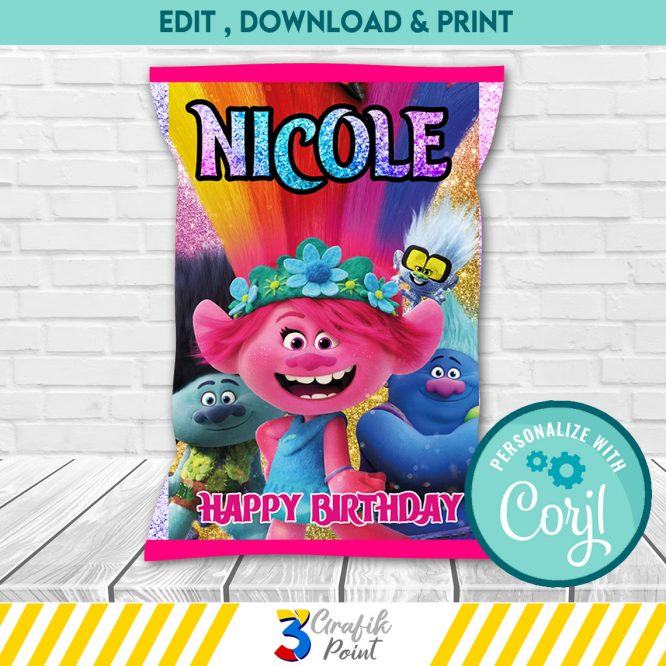 Troll birthday Chip Bags | Bolsas de Chip Troll | Troll printable