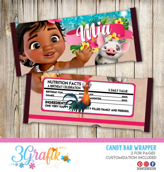 Moana Candy Bar Wrapper labels