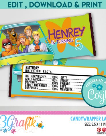 Scooby Doo Candy Bar Wrapper label