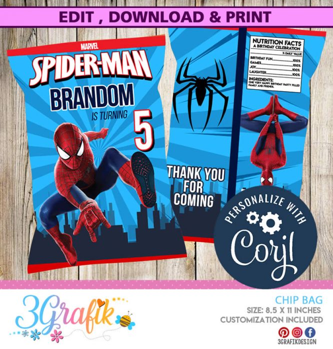 Spiderman Chip Bags | Bolsas de Chip Spiderman | Spiderman