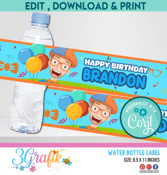 Blippi Water Bottle Label