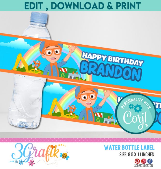 Blippi Water Bottle Label