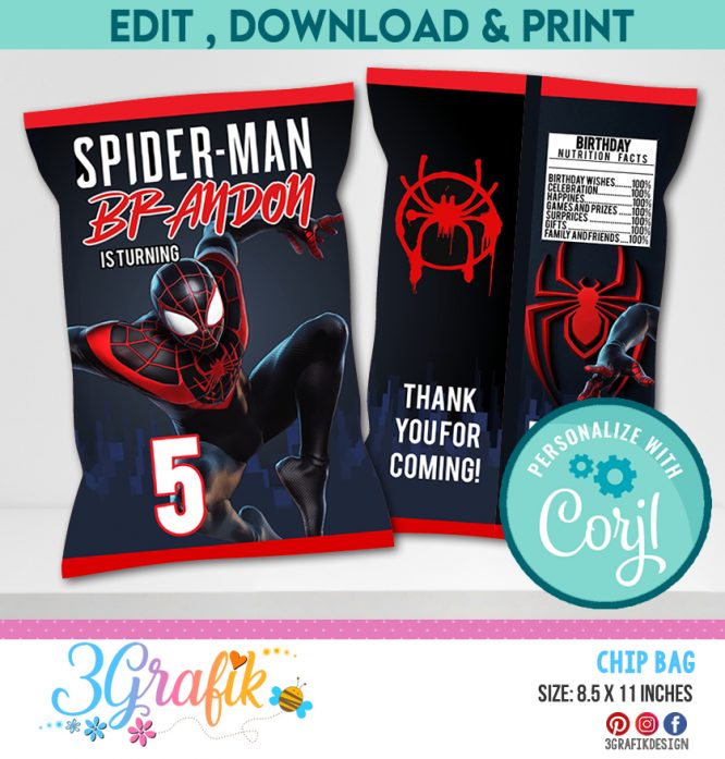 Spiderman Miles Morales Chip Bag template