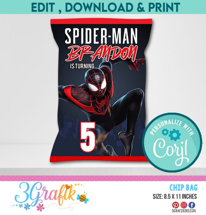 Spiderman Miles Morales Chip Bag template