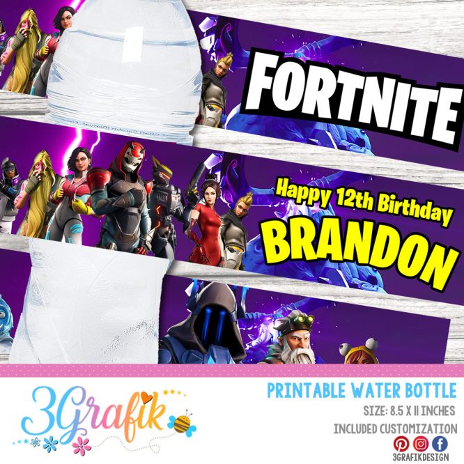 Fortnite Water Bottle Label - 3Grafik