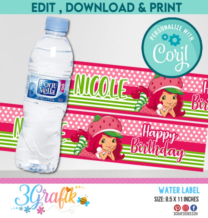 Strawberry Shortcake Water bottle Label digital