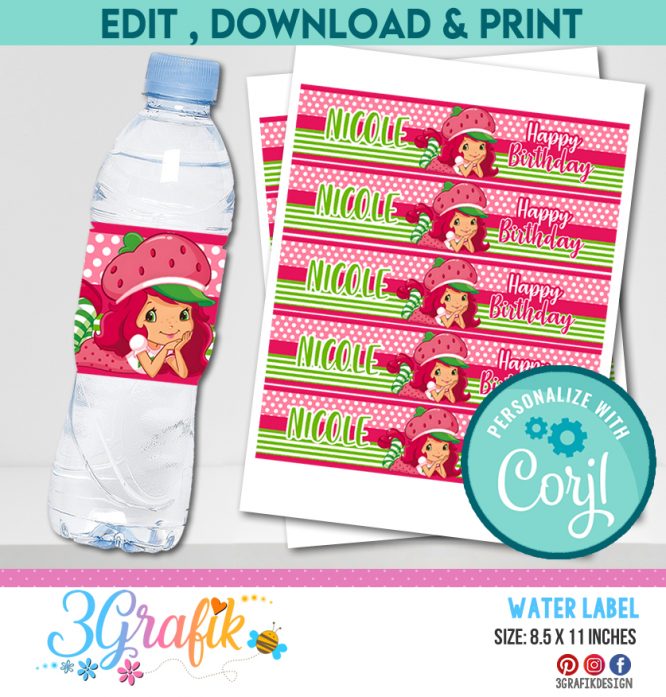 Strawberry Shortcake Water bottle Label digital