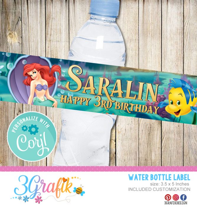 The Little Mermaid Water bottle Label Digital | The Little Mermaid party!