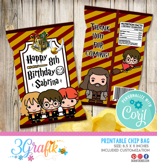 Harry Potter Chip Bag | Harry Potter Party printable! | Harry Potter!