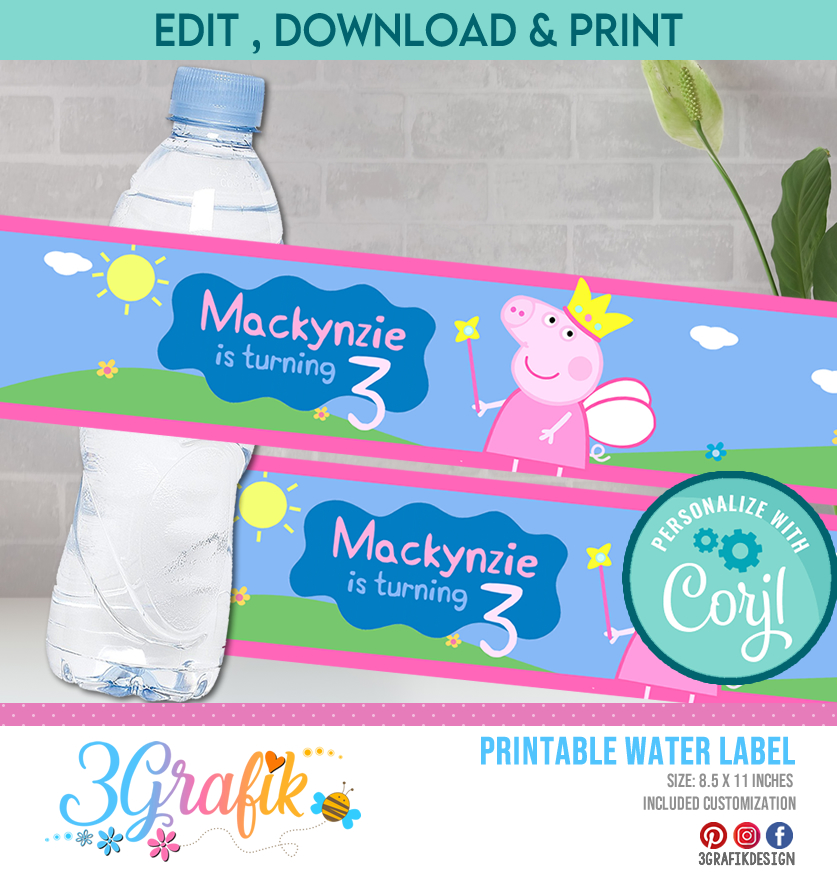Peppa Pig personalized water bottle labels –