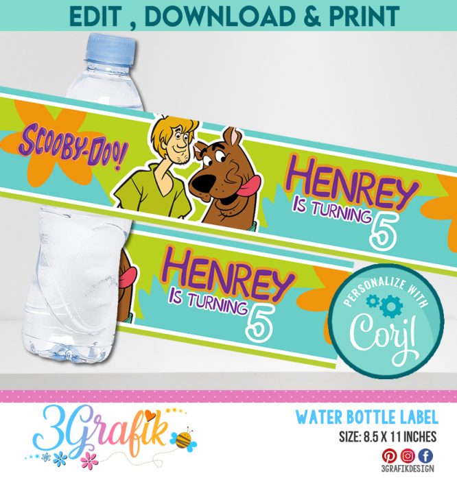 Scooby Doo water bottle Label