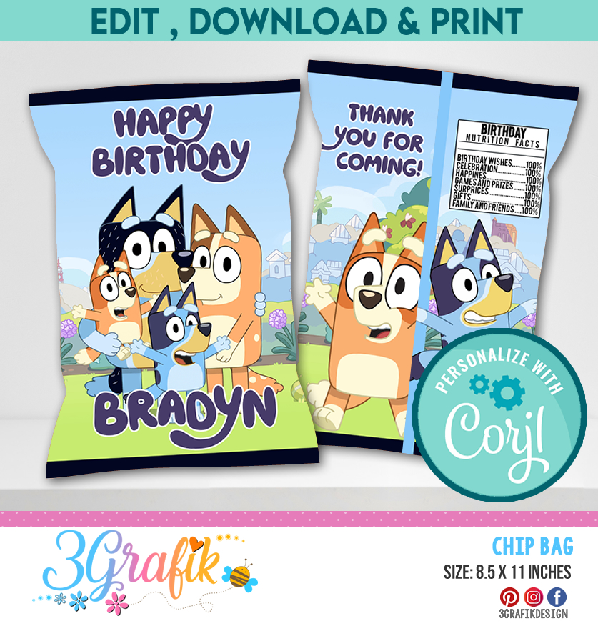 Bluey Chip Bag Digital | Bluey Party | Bluey Birthday party