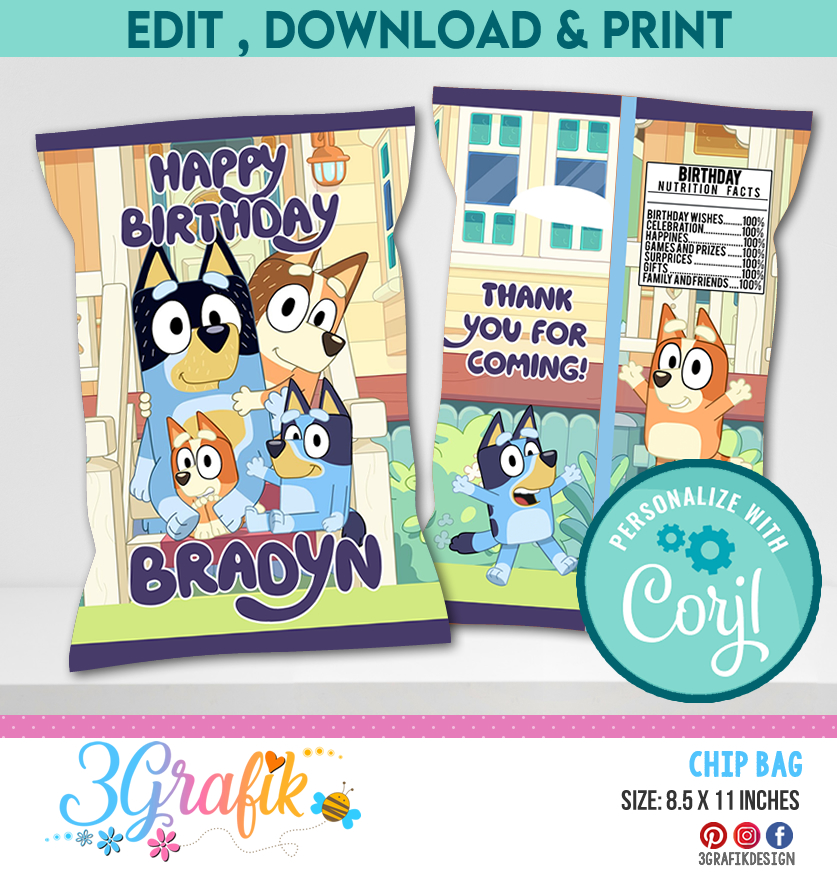 Bluey Chip Bags | Bluey Party supplies | Bluey Birthday party