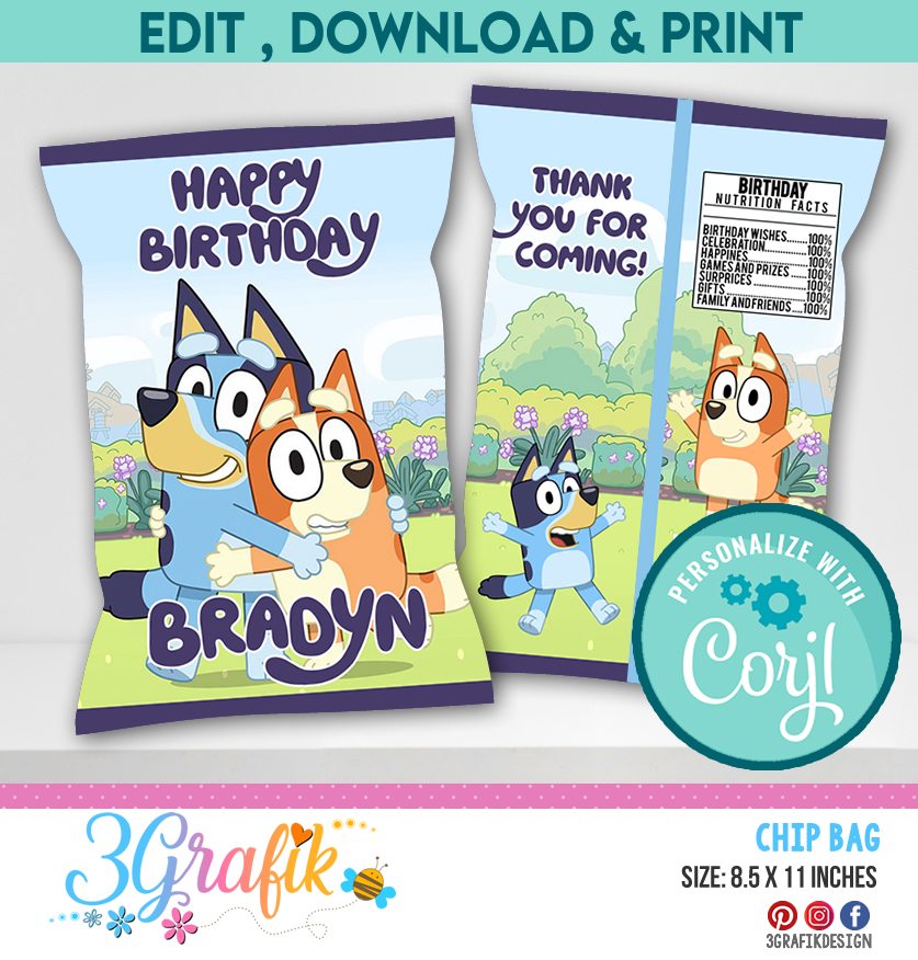 Bluey Chip Bag template | Bluey Party | Bluey Birthday party