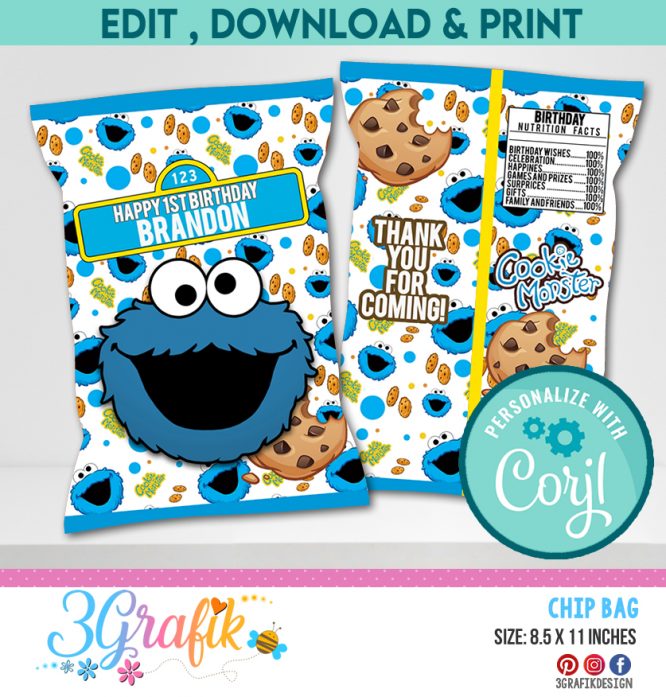 Cookie Monster Chip Bags