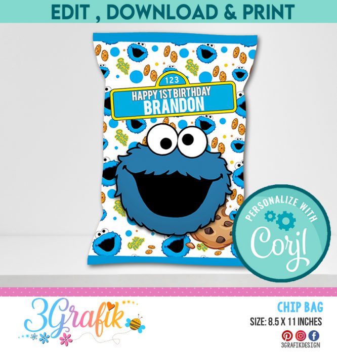 Cookie Monster Chip Bags