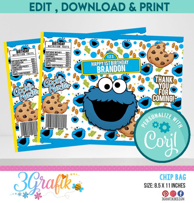 Cookie Monster Chip Bags