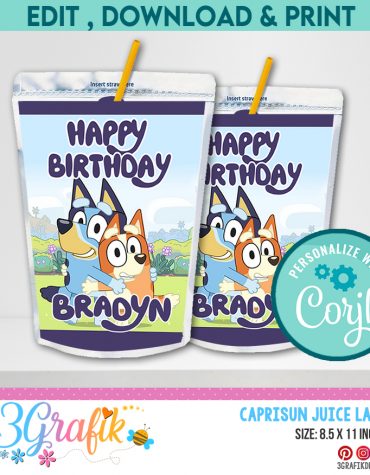 Bluey Caprisun Juice label