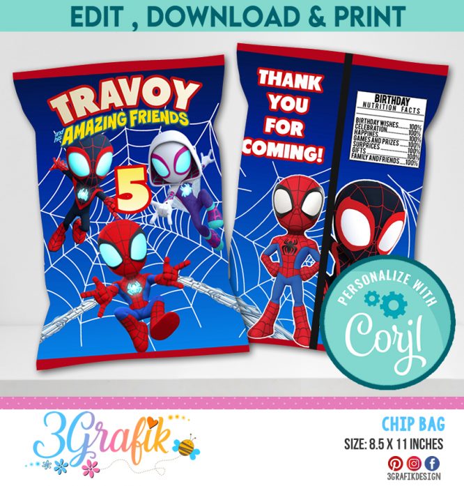 Spidey and His Amazing Friends Chip Bag template