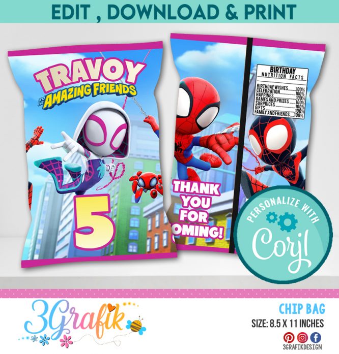 Spidey and His Amazing Friends Chip Bag editable