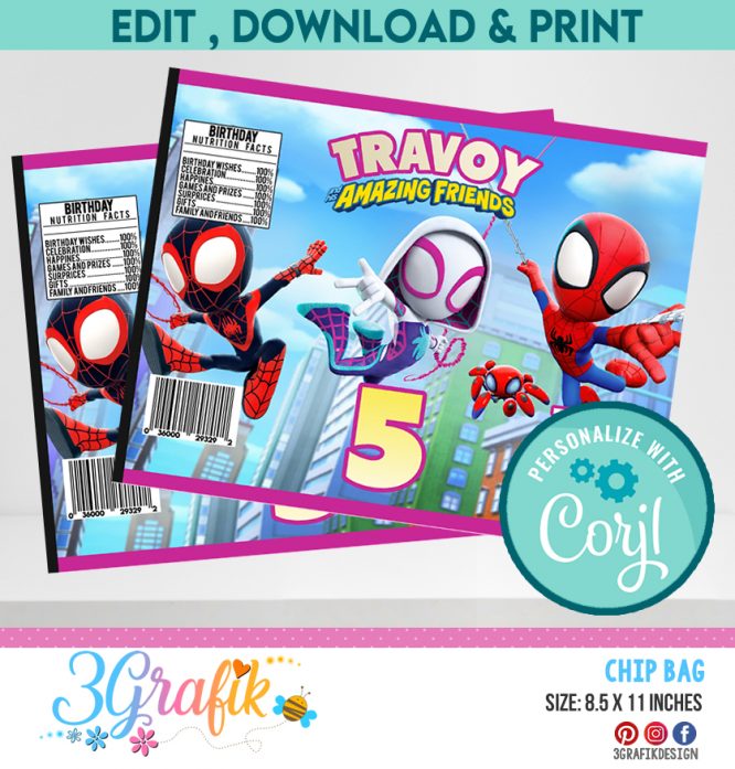 Spidey and His Amazing Friends Chip Bag editable