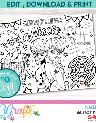 Miraculous Ladybug Birthday Activity Placemat