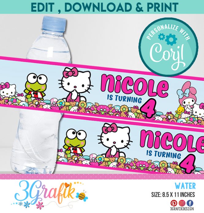 Hello Kitty water bottle labels